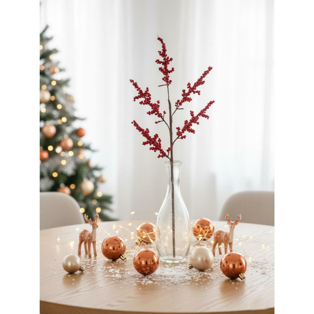 Yılbaşı Dekoru Minik Meyveli Kokina Berry Yapay Dal Kırmızı 58 cm