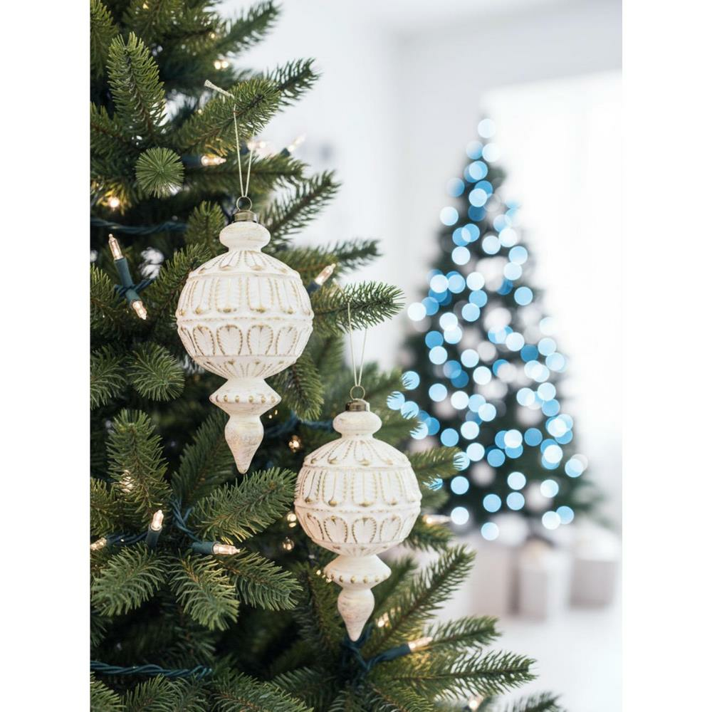 Yılbaşı Ağaç Süsü Retro Altın Eskitme Detaylı Sarkıt Beyaz Gold 16 cm 2'li Set