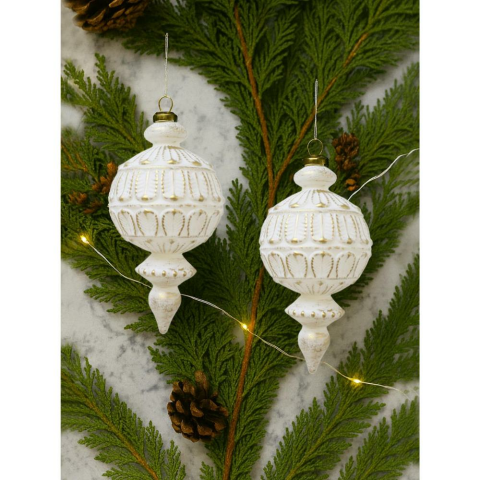 Yılbaşı Ağaç Süsü Retro Altın Eskitme Detaylı Sarkıt Beyaz Gold 16 cm 2'li Set