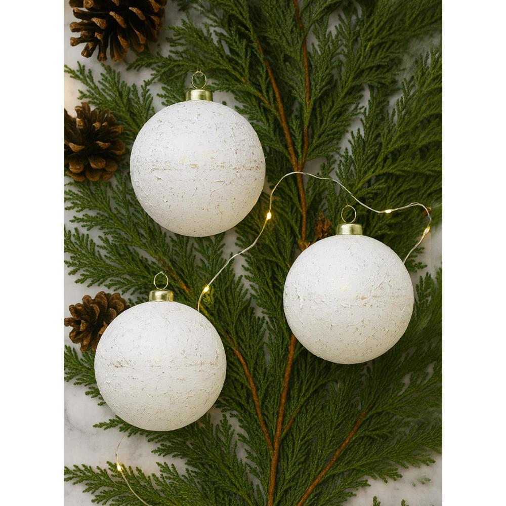 Eskitme Görünümlü Retro Yılbaşı Topu Beyaz Gold 8 cm – 3'lü
