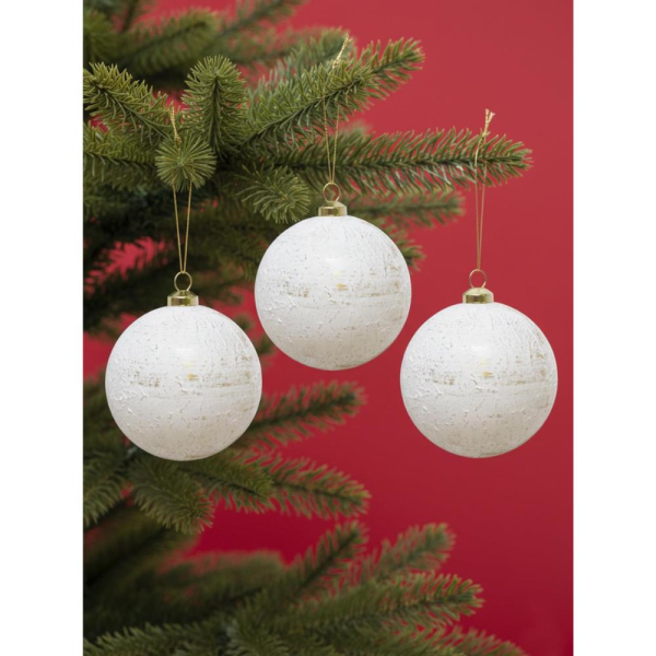 Eskitme Görünümlü Retro Yılbaşı Topu Beyaz Gold 8 cm – 3'lü