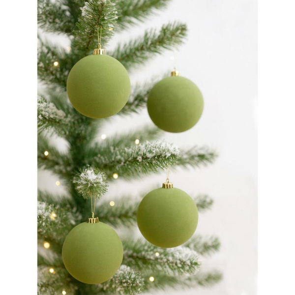 Kadife Yılbaşı Topu – Çam Ağacı Süsü Yağ Yeşili 8 cm 4'lü