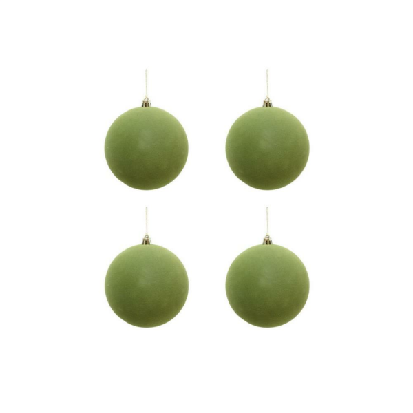 Kadife Yılbaşı Topu – Çam Ağacı Süsü Yağ Yeşili 8 cm 4'lü