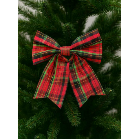 Yılbaşı Ağaç Süsü Ekose Fiyonk Asmalı Dekor Süsü Kırmızı 20 cm