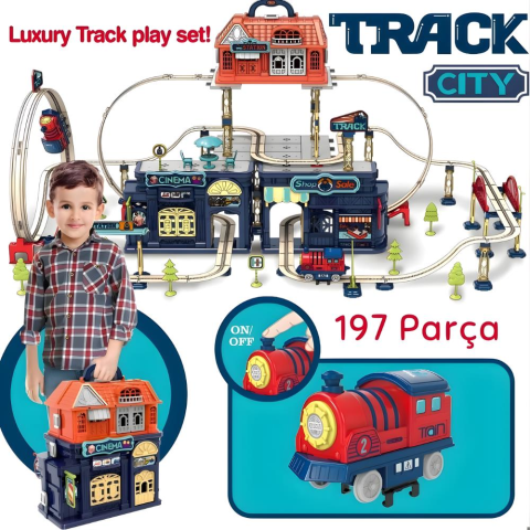 Şehir İstasyonu 197 parça Demiryolu Çantalı Set - 360° Dönme Hareketi & Pilli Tren