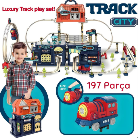 Şehir İstasyonu 197 parça Demiryolu Çantalı Set - 360° Dönme Hareketi & Pilli Tren