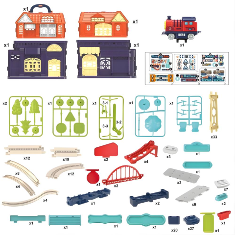 Şehir İstasyonu 197 parça Demiryolu Çantalı Set - 360° Dönme Hareketi & Pilli Tren
