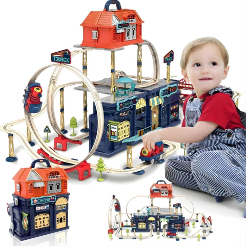 Şehir İstasyonu 197 parça Demiryolu Çantalı Set - 360° Dönme Hareketi & Pilli Tren