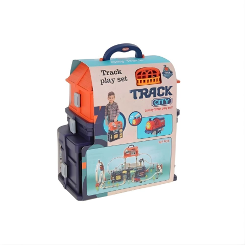 Şehir İstasyonu 197 parça Demiryolu Çantalı Set - 360° Dönme Hareketi & Pilli Tren