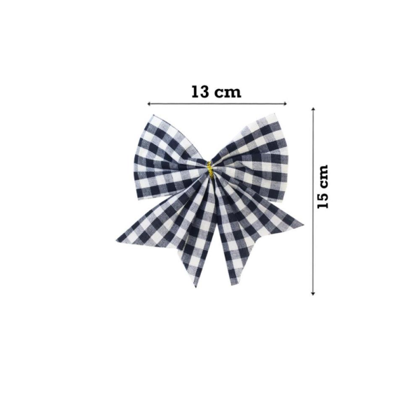 Yılbaşı Ağaç Süsü Fiyonk Pötikare Desen Asmalı Dekor Süsü Siyah Beyaz 13 cm