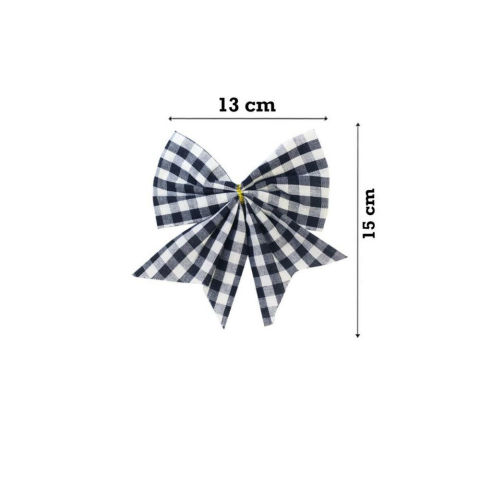 Yılbaşı Ağaç Süsü Fiyonk Pötikare Desen Asmalı Dekor Süsü Siyah Beyaz 13 cm