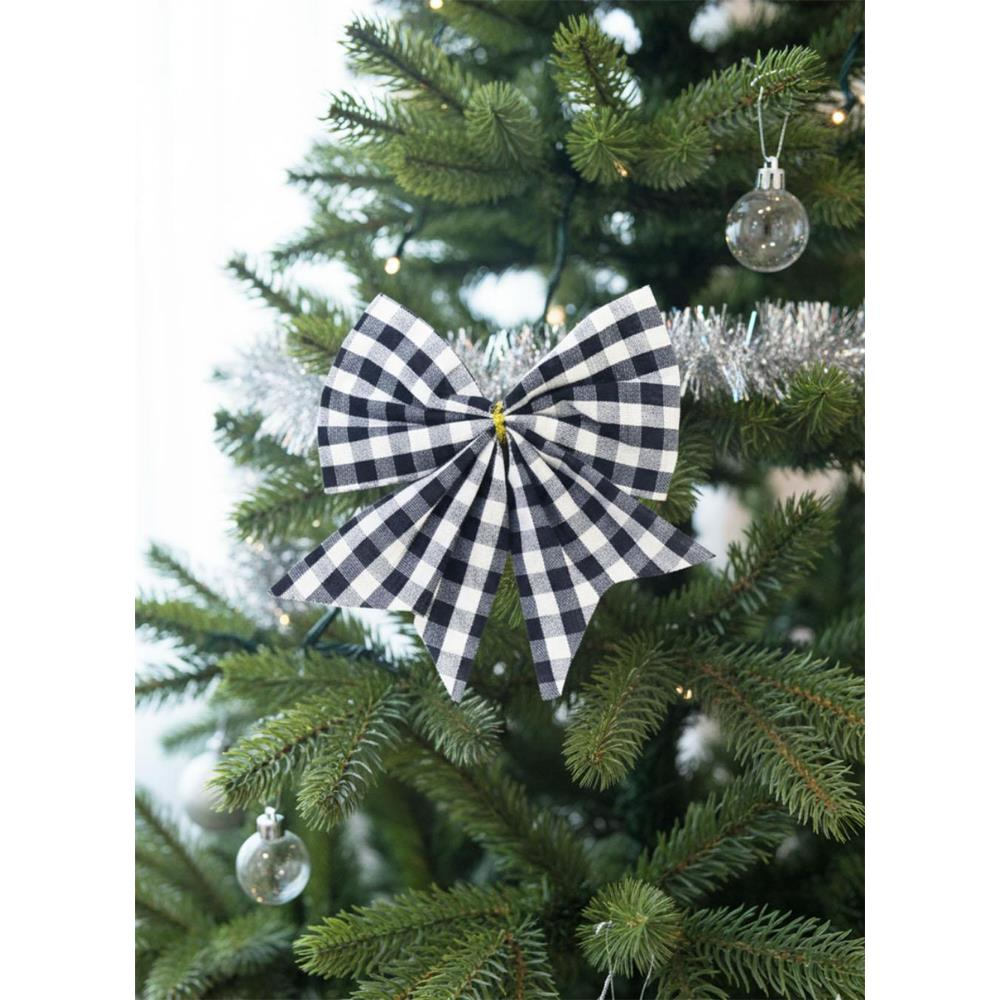 Yılbaşı Ağaç Süsü Fiyonk Pötikare Desen Asmalı Dekor Süsü Siyah Beyaz 13 cm
