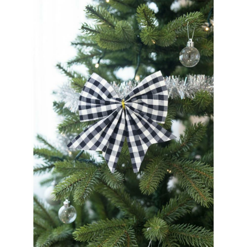 Yılbaşı Ağaç Süsü Fiyonk Pötikare Desen Asmalı Dekor Süsü Siyah Beyaz 13 cm