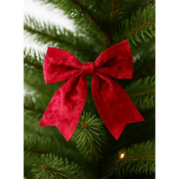Yılbaşı Ağaç Süsü Kadife Fiyonk Asmalı Dekor Süsü Kırmızı 19 cm