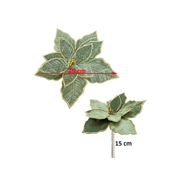 Yılbaşı Ağaç Süsü Ponsetya Atatürk Çiçeği Altın Sim Detaylı Yağ Yeşili 30 cm