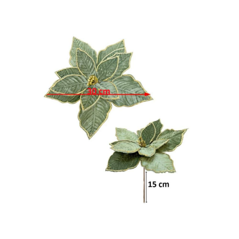 Yılbaşı Ağaç Süsü Ponsetya Atatürk Çiçeği Altın Sim Detaylı Yağ Yeşili 30 cm