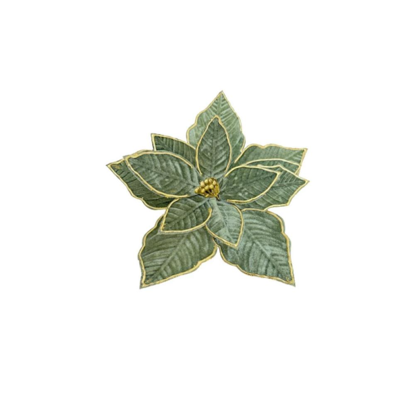 Yılbaşı Ağaç Süsü Ponsetya Atatürk Çiçeği Altın Sim Detaylı Yağ Yeşili 30 cm