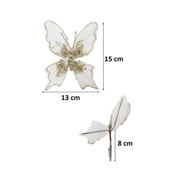 Yılbaşı Ağaç Süsü Dekoratif Altın Simli Pul Detaylı Kelebek 15 cm