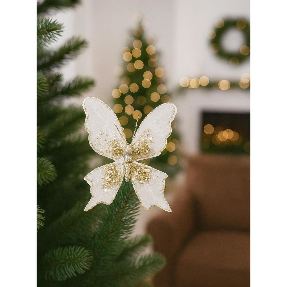 Yılbaşı Ağaç Süsü Dekoratif Altın Simli Pul Detaylı Kelebek 15 cm