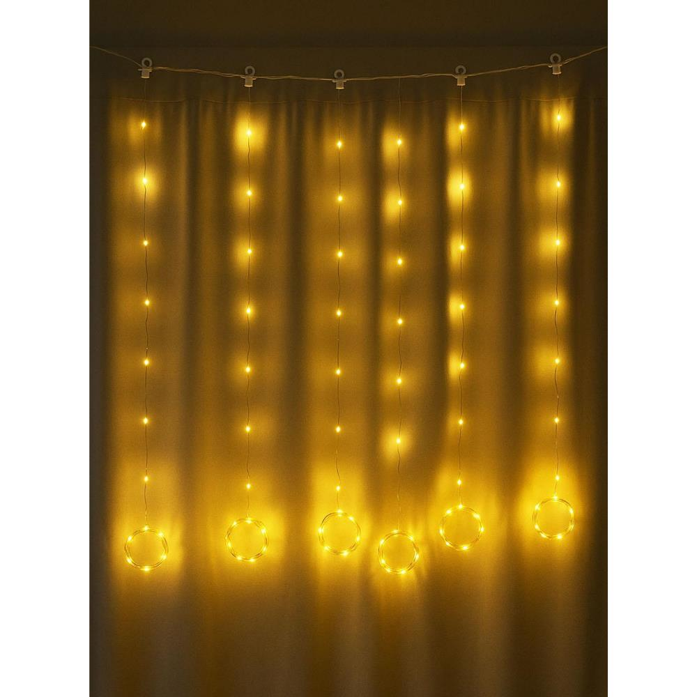 Yılbaşı Dekoru Klipsli Saçak Perde Pilli LED Işık – Günışığı 10 Sarkıt 3x3 mt