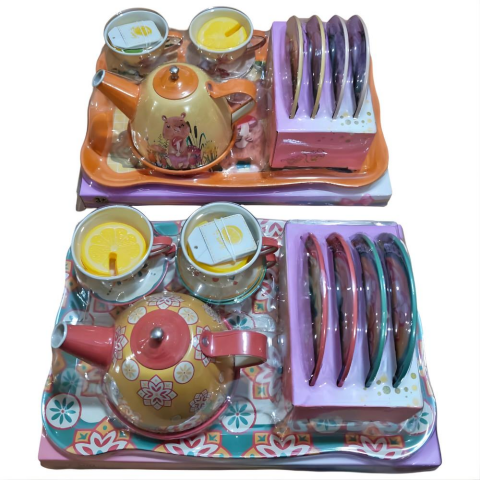 Metal Renkli Tepside Çay Kahveli Set