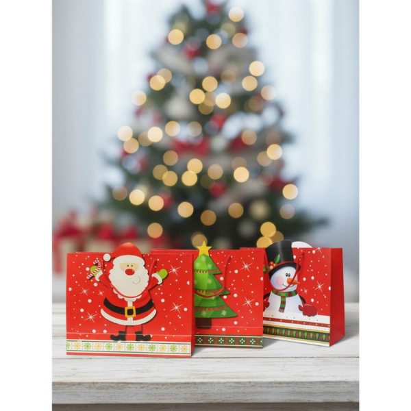 Yılbaşı Temalı Karton Çanta Hediye Çanta Seti – 12 Parça 35x28x12 cm