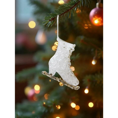 Yılbaşı Ağaç Süsü Altın Pul Detaylı 3D Şeffaf Buz Pateni Asılabilir Dekoratif Süs 10 cm