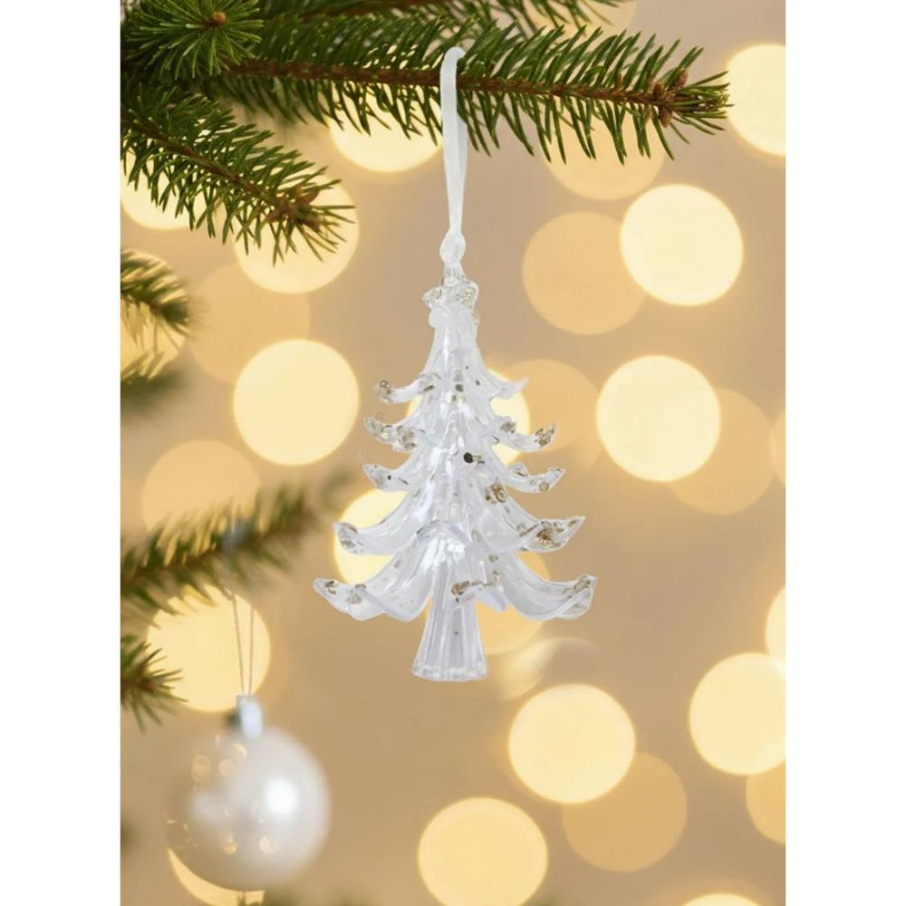 Yılbaşı Ağaç Süsü Altın Pul Detaylı 3D Şeffaf Çam Ağacı Asılabilir Dekoratif Süs 12 cm