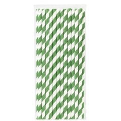 Yeşil Çizgili Beyaz Kağıt Pipet 6mmx19,7cm