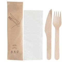 Kraft Kağıt Ambalajlı Tahta Çatal Bıçak Seti 50'li