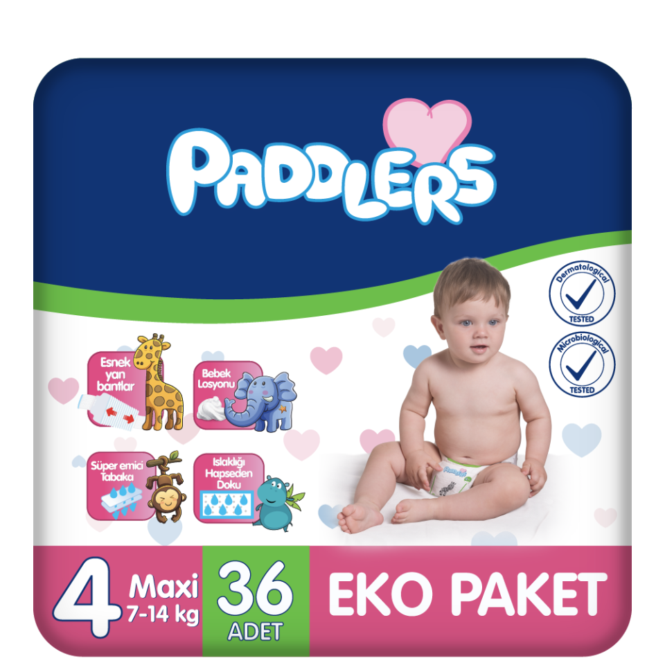 Paddlers Bebek Bezi 4 Numara Maxi 36 Adet (7-14 Kg) Eko Paket