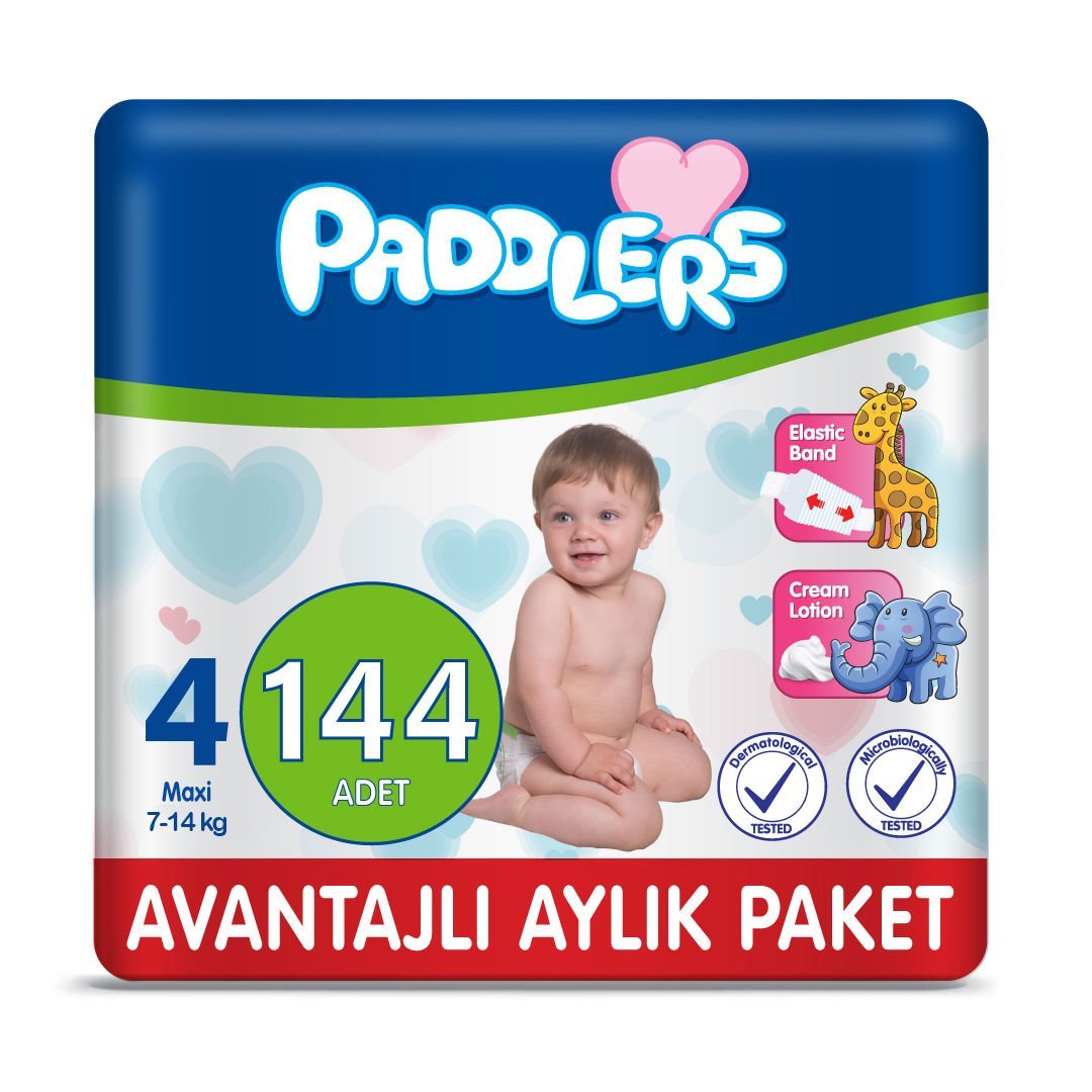 Paddlers Bebek Bezi 4 Numara Maxi 144 Adet (7-14 Kg) Aylık Paket