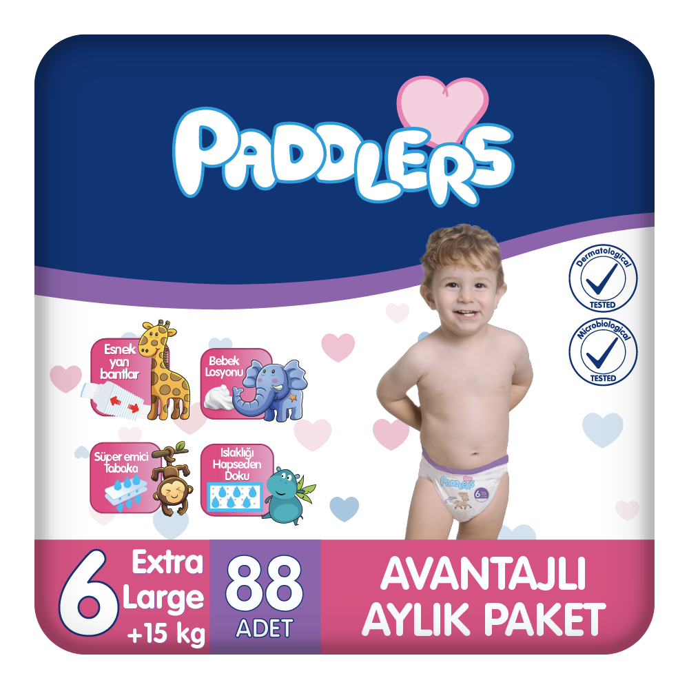 Paddlers Bebek Bezi 6 Numara X-Large 88 Adet (15+ Kg) Aylık Paket