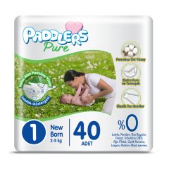 Paddlers Pure Bebek Bezi 1 Numara Yenidoğan 40 Adet (2-5 Kg) Eko Paket