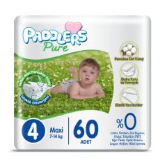 Paddlers Pure Bebek Bezi 4 Numara Maxi 60 Adet (7-14 Kg) Jumbo Paket
