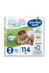 Paddlers Pure Bebek Bezi 2 Numara Mini 114 Adet (3-6 Kg) Aylık Fırsat Paketi