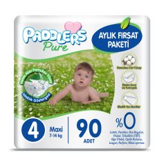 Paddlers Pure Bebek Bezi 4 Numara Maxi 90 Adet (7-14 Kg)  Aylık Fırsat Paketi