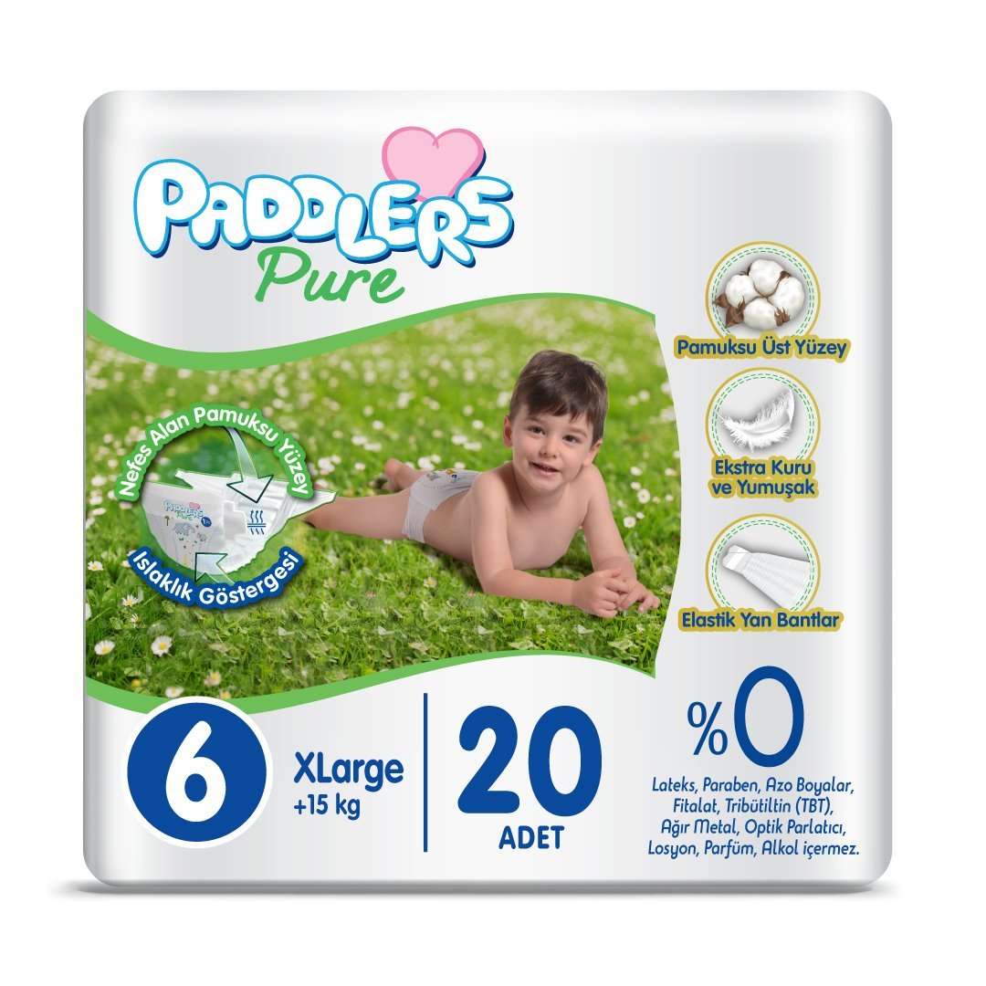 Paddlers Pure Bebek Bezi 6 Numara X-Large 20 Adet (15+Kg) Eko Paket