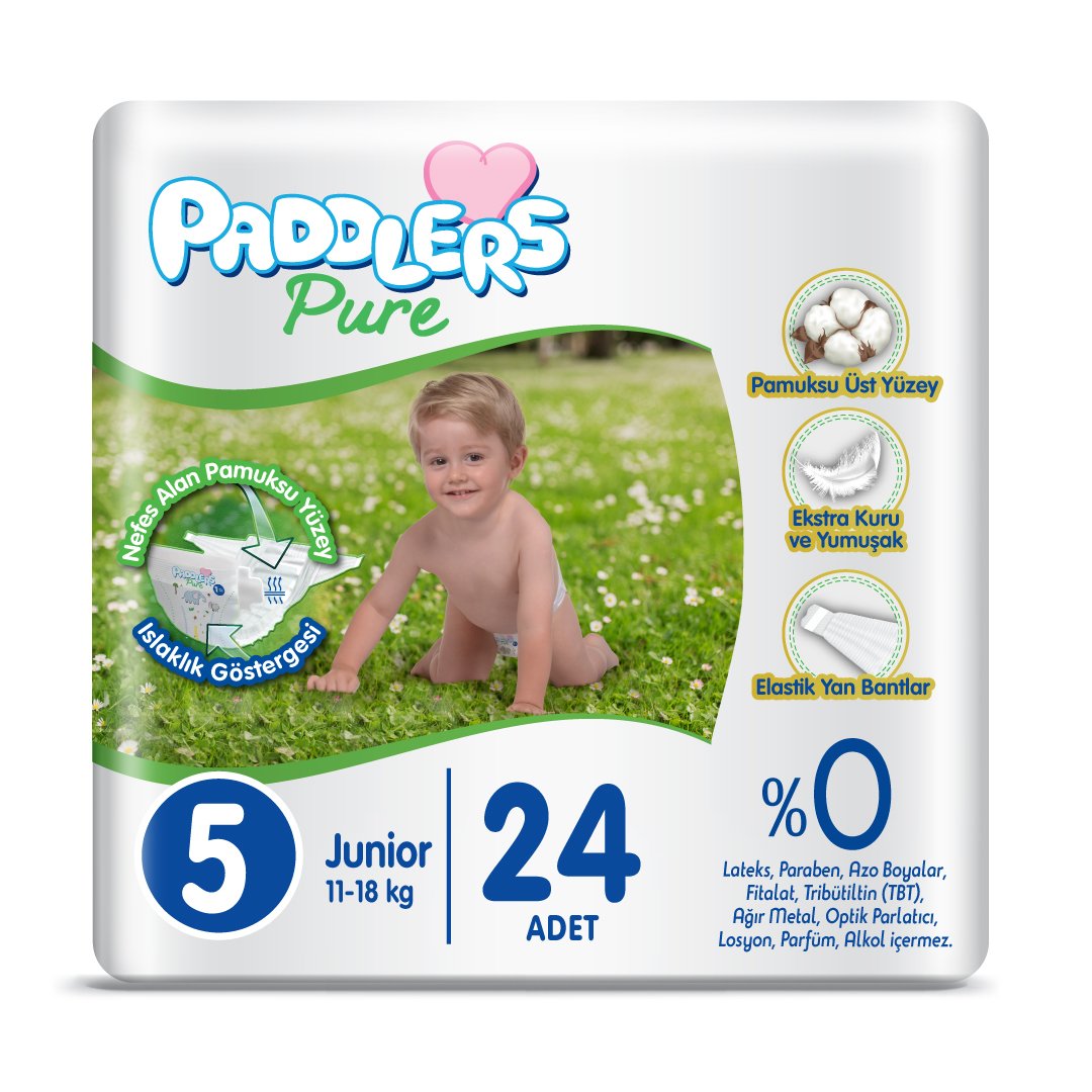 Paddlers Pure Bebek Bezi 5 Numara Junior 24 Adet (11-18 Kg) Eko Paket