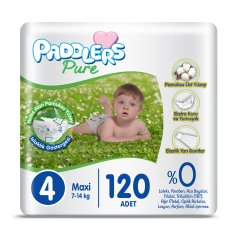 Paddlers Pure Bebek Bezi 4 numara Maxi 120 Adet ( 7-14 kg ) Süper Fırsat Paketi