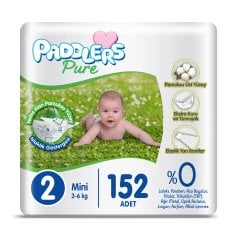 Paddlers Pure Bebek Bezi 2 Numara Mini 152 Adet ( 3-6 kg ) Süper Fırsat Paketi