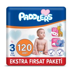 Paddlers Bebek Bezi 3 Numara Midi 120  Adet (4-9 Kg)Ekstra Fırsat Paketi