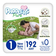 Paddlers Pure Bebek Bezi 1 Numara Yenidoğan 192 Adet (2-5 Kg) Ekstra Aylık Paket