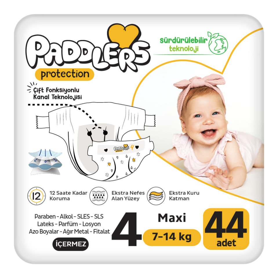 Paddlers Protection Bebek Bezi 4 Numara Maxi 44 Adet (7-14 Kg) Jumbo Paket