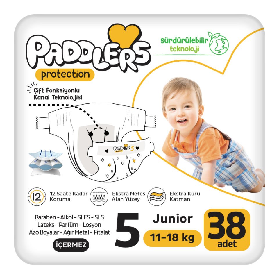 Paddlers Protection Bebek Bezi 5 Numara Junior 38 Adet (11-18 Kg) Jumbo Paket