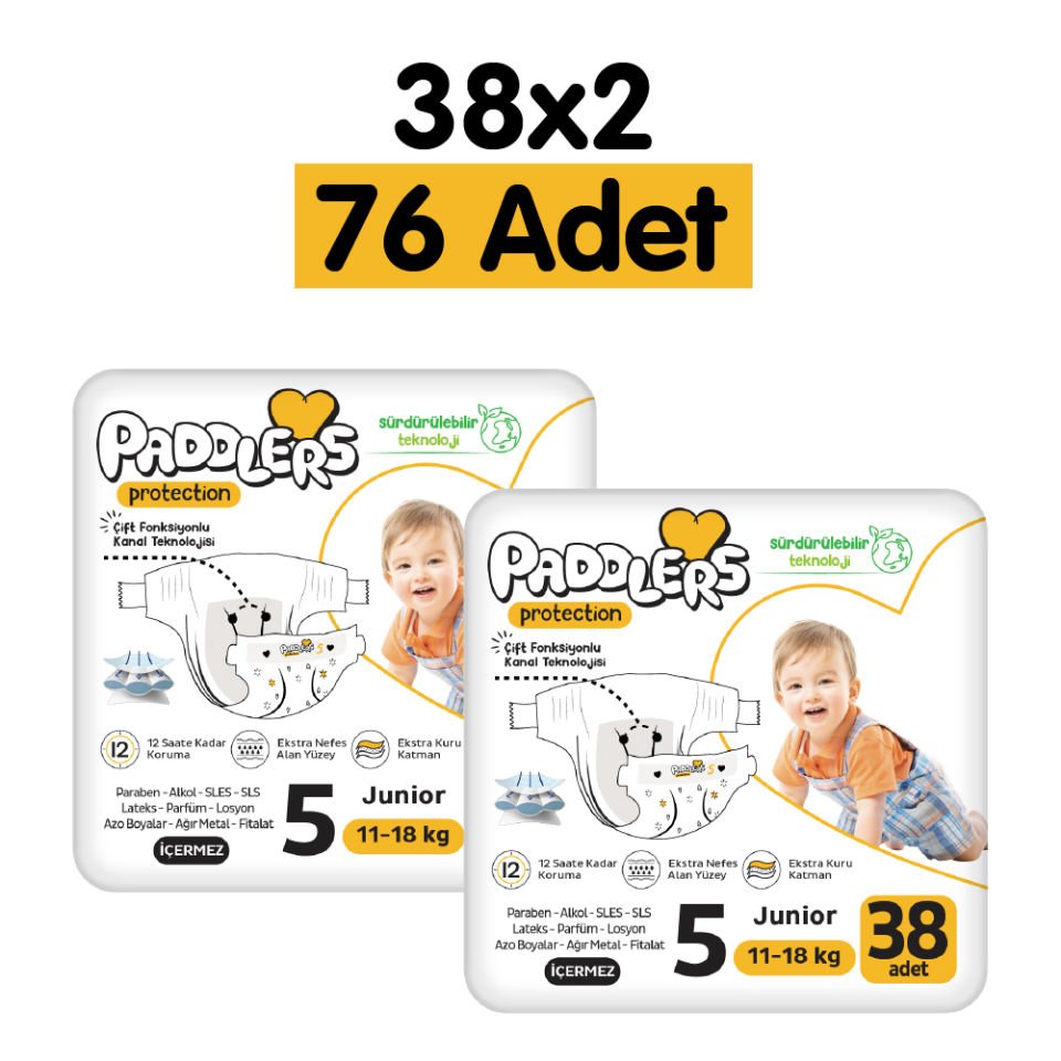 Paddlers Protection Bebek Bezi 5 Numara Junior 76 Adet (11-18 Kg) 2'li Jumbo Set