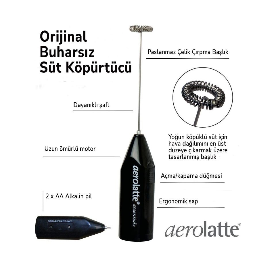 Aerolatte Orijinal Buharsız Süt Köpürtücü, Standlı Siyah