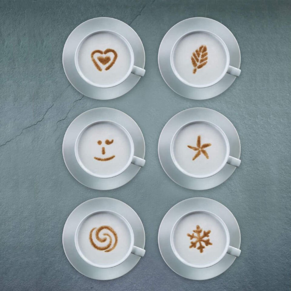 Aerolatte Cappuccino Art Şablonu, 6 eğlenceli tasarım