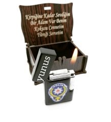 Kişiye Özel Polis Armalı Gazlı Ve Ahşap Kutulu Çakmak