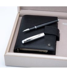 Hediyelik Set Roller 39 Oscar Siyah Krom & Deri Cep Ajanda - Kredi Kartlık Siyah
